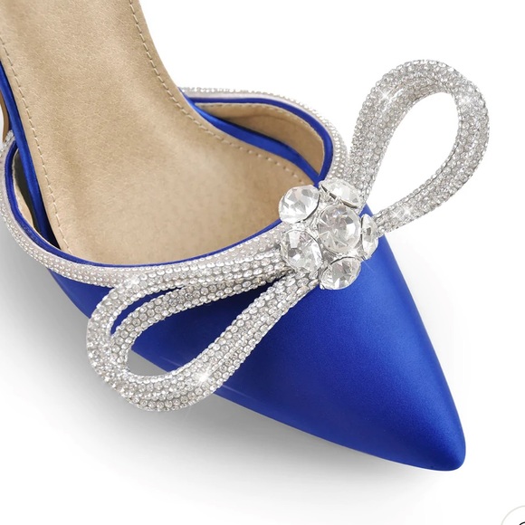 Rhinestone Bow High Heel Sandal in Cobalt - Picture 2 of 4